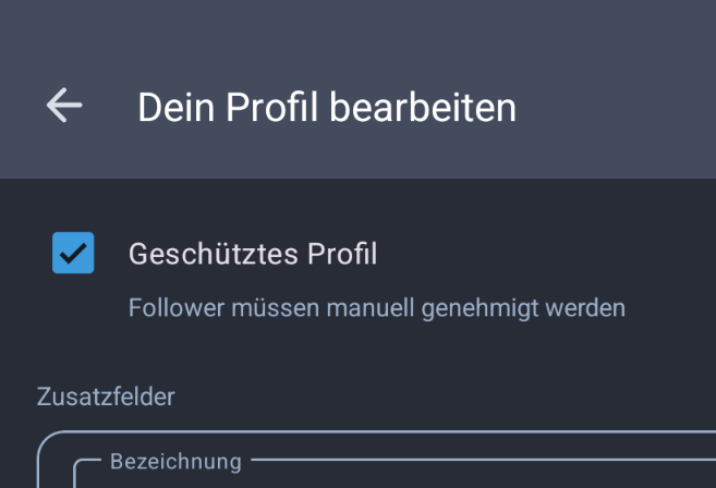 Screenshot aus Tusk: Profil bearbeiten, Haken bei geschütztes Profil gesetzt.